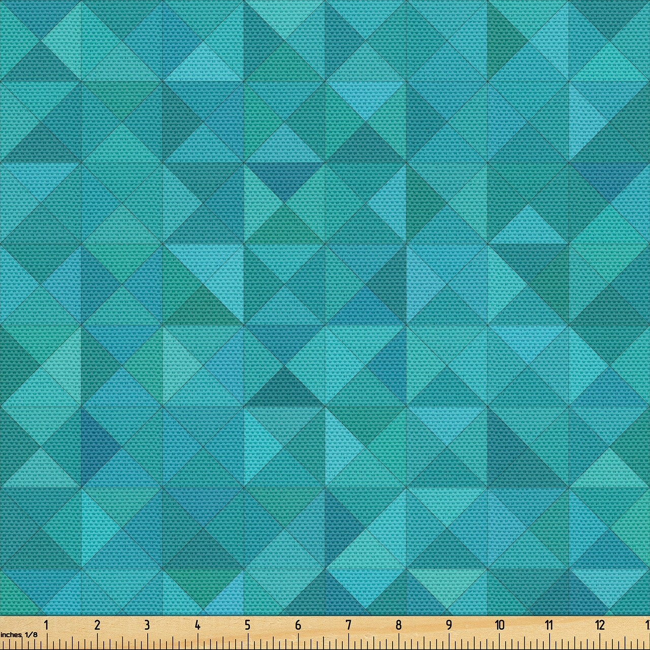 Ambesonne Teal Fabric by The Yard, Geometrical Shapes Triangles Squares Modern Abstract Art Different Shades of Blue, Decorative Fabric for Upholstery and Home Accents, 5 Yards, Turquoise Aqua
